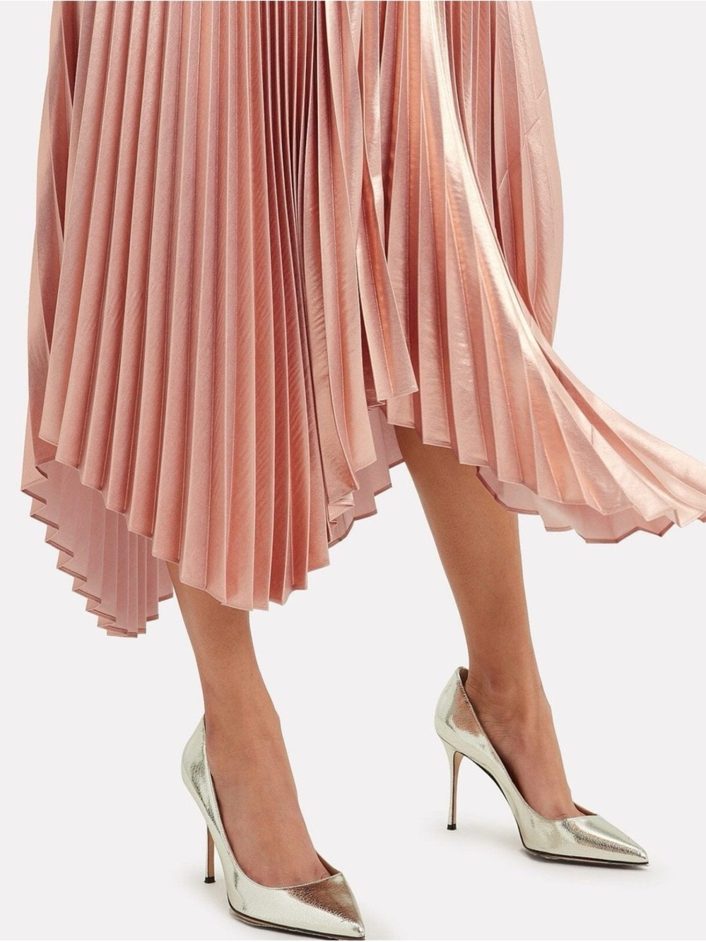 A.L.C. One-Shoulder Pleated Midi Dress in Rose Gold - Picture 4 of 5